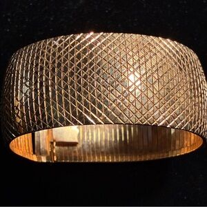 Vintage Italian Bronze Wide Cuff Bracelet • Geometric Etched • Made in Italy